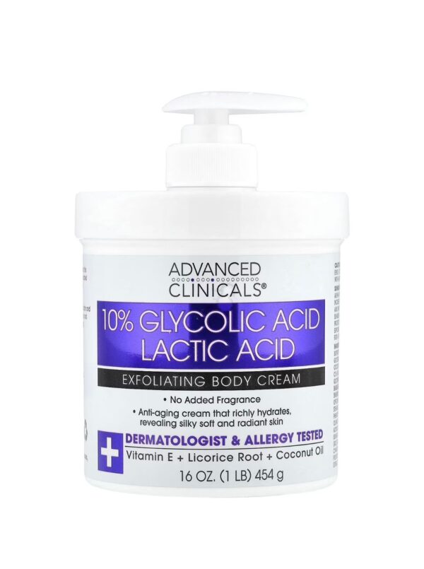 Advanced Clinicals - Crème Exfoliante à 10 % d’acide Glycolique et d’acide Lactique , 454 ml